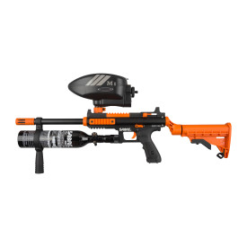 SABRE 0.68 Caliber Orange Accented Fully Pneumatic Semi-Automatic Carbine Launcher w/ Collapsible Stock, 30 Inch HPA, Spring Loaded Hopper & Front Forward Mounted Grip